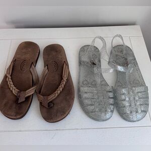 Rainbow 🌈 leather flip flops and Old Navy Jelly shoes